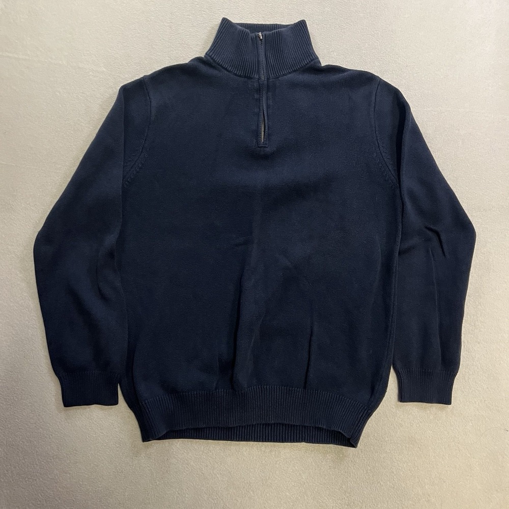 J Crew Sweater Mens Large Tall Navy Blue 1/4 Zip Pullover Cotton Cashmere Preppy